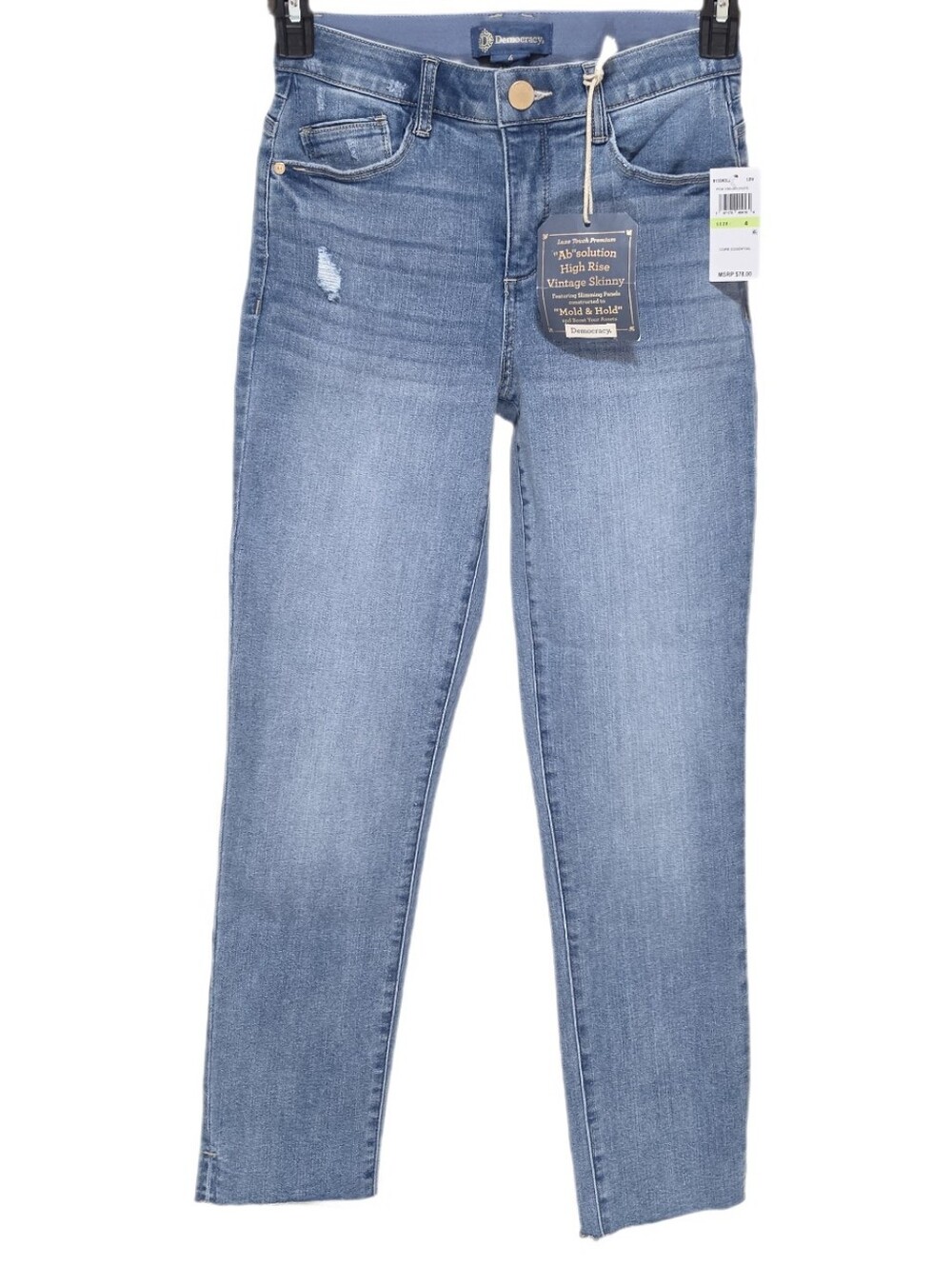 Democracy Vintage Skinny Jeans Raw Slit Hem Stretch High Rise Ab Solution Blue 4